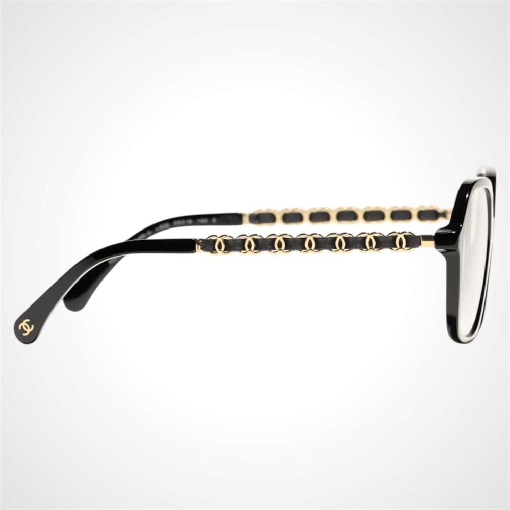 New CHANEL Eyeglasses Black Acetate & Leather Arms 53-18-140mm - Picture 3 of 5